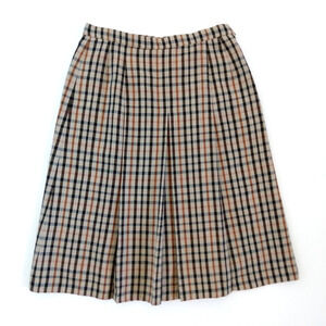 Vintage 70s Plaid Pleated Midi Skirt Size S M Daks England Tan Check Academia